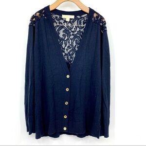 Michael Kors navy lace back v neck cardigan